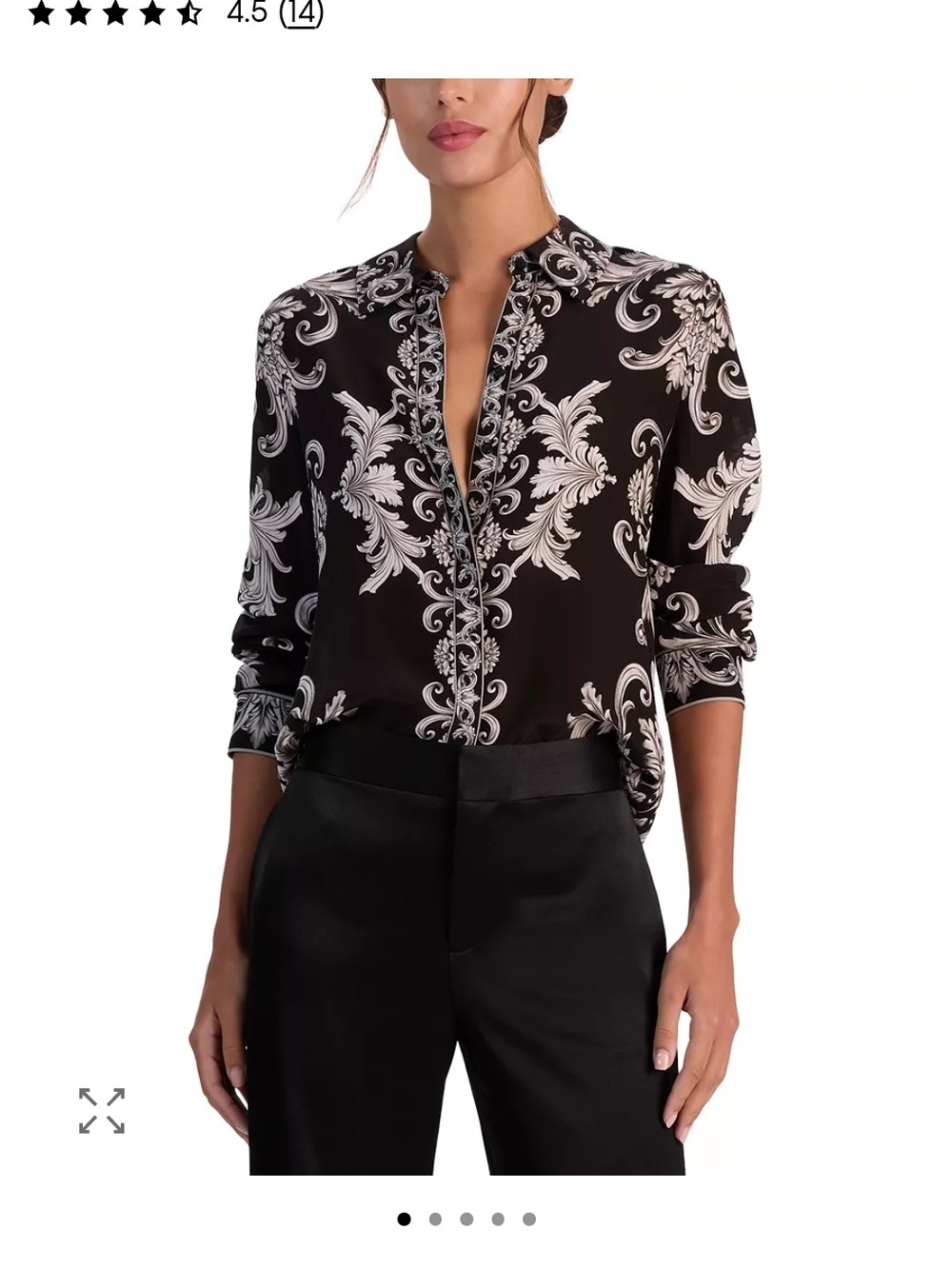 ALICE + OLIVIA  Black and White Printed V-Neck Long-Sleeve Women's Blouse